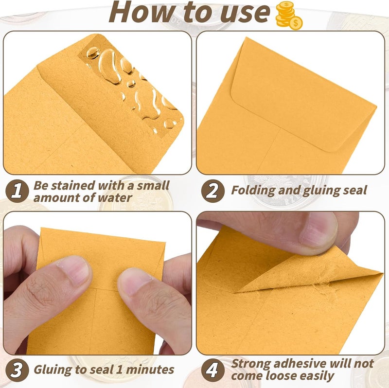 UZLU 1000 Pack Money Envelopes 3.5x6.5in Brown Kraft Small Cash Envelopes Small Parts Envelopes with Gummed Flap for Home and Office Use, Small Item Organizer - Image 3